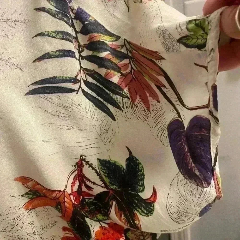 Emery Rose colorful top with plant prints drawstring hem & batwing sleeves XL - Picture 5 of 10